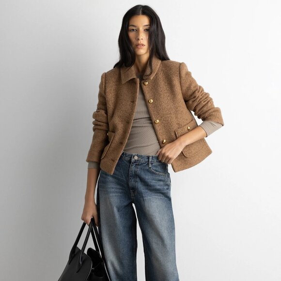 BOUCLE WOOL BLEND COLLARED JACKET - Picture 1 of 5